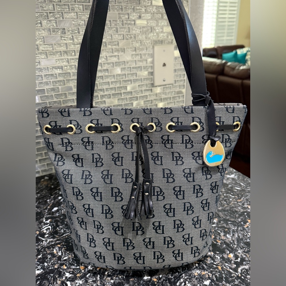 DOONEY & BOURKE Monogrammed Black and Gray Bucket Tote